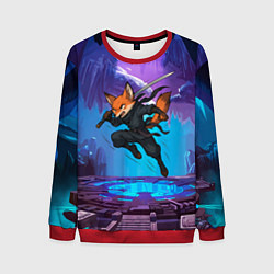 Свитшот мужской Лис ниндзя в прыжке, цвет: 3D-красный
