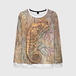 Свитшот мужской Стимпанк механический киберхамелеон, цвет: 3D-белый