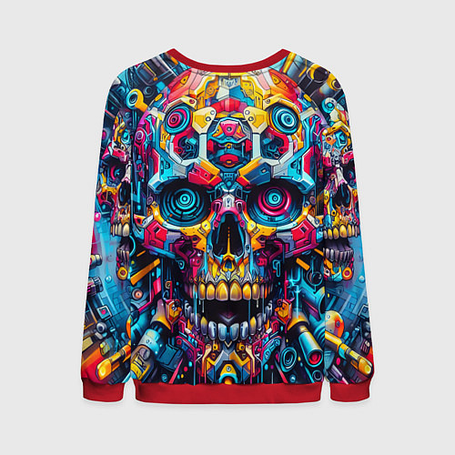 Мужской свитшот Кибер череп - нейроарт паттерн / 3D-Красный – фото 2