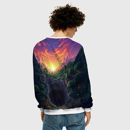 Мужской свитшот Дракон края и Стив - Майнкрафт арт / 3D-Белый – фото 4