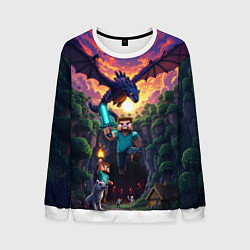 Свитшот мужской Дракон края и Стив - Майнкрафт арт, цвет: 3D-белый