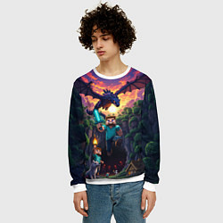 Свитшот мужской Дракон края и Стив - Майнкрафт арт, цвет: 3D-белый — фото 2