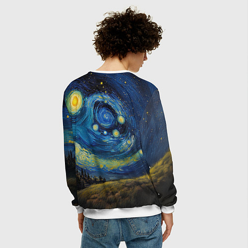 Мужской свитшот Звездная ночь - Тираннозавр / 3D-Белый – фото 4