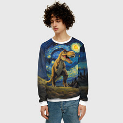 Свитшот мужской Звездная ночь - Тираннозавр, цвет: 3D-белый — фото 2