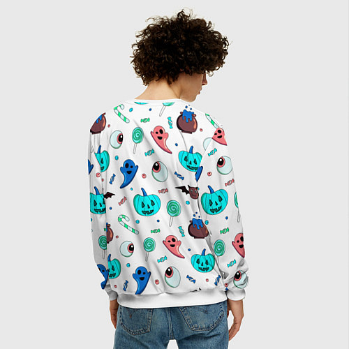 Мужской свитшот Halloween light blue pumpkin / 3D-Белый – фото 4