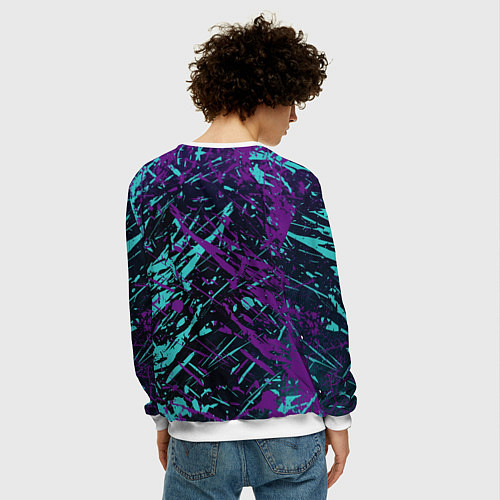 Мужской свитшот Призрачный самурай - неоновый арт / 3D-Белый – фото 4