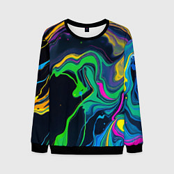 Свитшот мужской Разводы и переливы разноцветной краски, цвет: 3D-черный