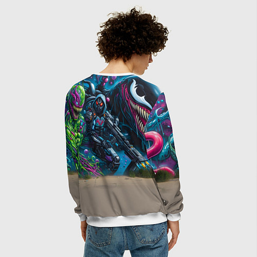 Мужской свитшот Пантерёнок крутой скейтбордист на фоне граффити / 3D-Белый – фото 4
