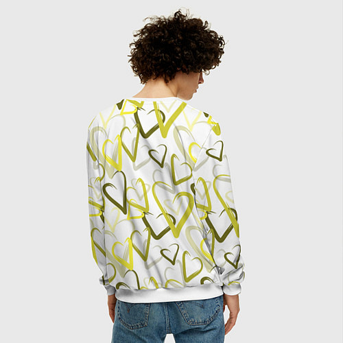 Мужской свитшот Зеленые сердца / 3D-Белый – фото 4