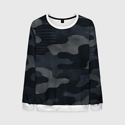 Свитшот мужской Текстура - камуфляжная синяя ткань, цвет: 3D-белый
