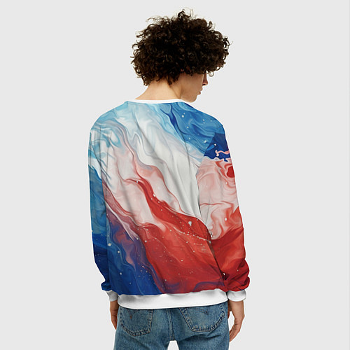 Мужской свитшот Лисенок с флагом России / 3D-Белый – фото 4
