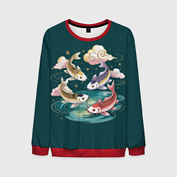 Свитшот мужской Рыбы в облаках над прудом, цвет: 3D-красный