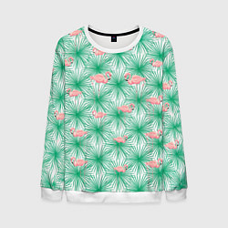 Свитшот мужской Фламинго и тропики, цвет: 3D-белый