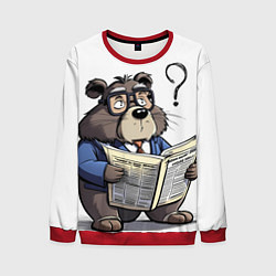 Свитшот мужской Бобр - интеллигент с газетой, цвет: 3D-красный