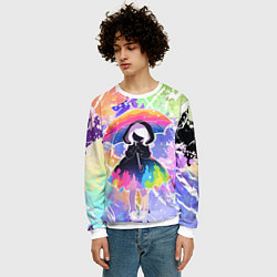 Свитшот мужской Девочка под дождём арт, цвет: 3D-белый — фото 2