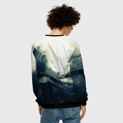 Мужской свитшот Чёрно-синие абстрактные краски / 3D-Черный – фото 4
