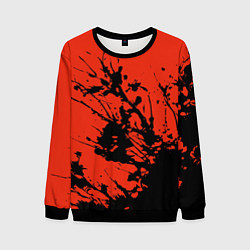Мужской свитшот Взрыв чёрной краски на красно-оранжевом