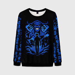 Свитшот мужской Поднятие уровня в одиночку с иероглифами, цвет: 3D-черный