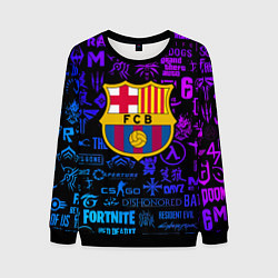 Свитшот мужской Барселона неоновые логотипы игр, цвет: 3D-черный