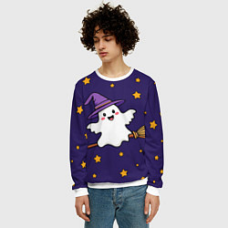 Свитшот мужской Хэллоуин, привидение на метле, цвет: 3D-белый — фото 2