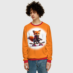 Свитшот мужской Cyber fox cub is a cool skateboarder - ai art, цвет: 3D-красный — фото 2