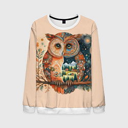 Свитшот мужской Сова разделенная на день и ночь абстракция, цвет: 3D-белый