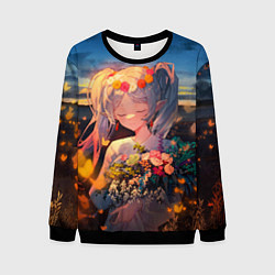 Свитшот мужской Фрирен с цветами, цвет: 3D-черный