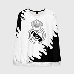 Свитшот мужской Реал Мадрид черный огонь, цвет: 3D-белый