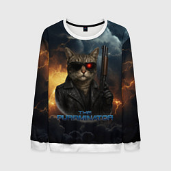 Свитшот мужской The purrminator кот терминатор, цвет: 3D-белый