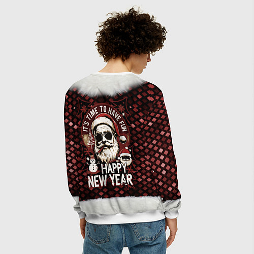 Мужской свитшот Костюм деда мороза с накаченным прессом / 3D-Белый – фото 4