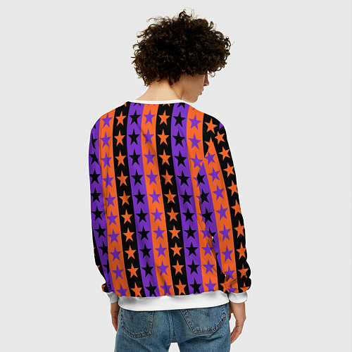 Мужской свитшот Звёзды Хэллоуина паттерн полосатый / 3D-Белый – фото 4