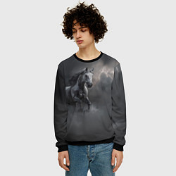 Свитшот мужской Белая лошадь в тумане, цвет: 3D-черный — фото 2