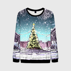 Свитшот мужской Москва - новогодний салют, цвет: 3D-черный