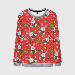 Свитшот мужской Новогодний паттерн с зайчиком, цвет: 3D-меланж