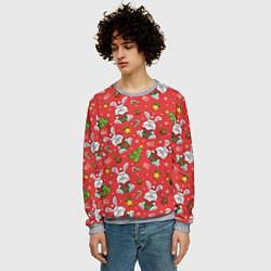 Свитшот мужской Новогодний паттерн с зайчиком, цвет: 3D-меланж — фото 2