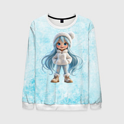 Свитшот мужской Девочка-зима с синими волосами, цвет: 3D-белый