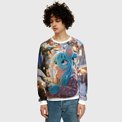 Свитшот мужской Синяя новогодняя лошадка, цвет: 3D-белый — фото 2