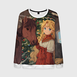 Мужской свитшот Аниме девочка с лошадкой встречают Новый год