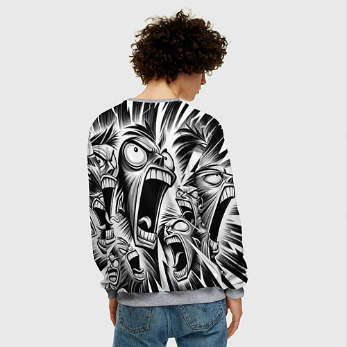 Мужской свитшот Орущие рожицы и чёрные молнии - нейроарт / 3D-Меланж – фото 4