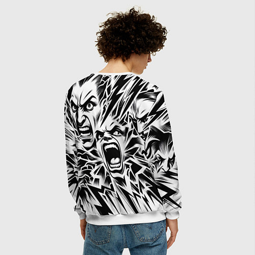 Мужской свитшот Свирепые лица и молнии - нейроарт / 3D-Белый – фото 4
