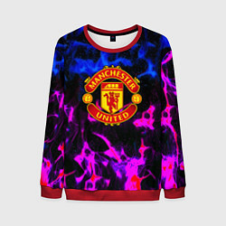Свитшот мужской Манчестер Юнайтед огонь неон, цвет: 3D-красный