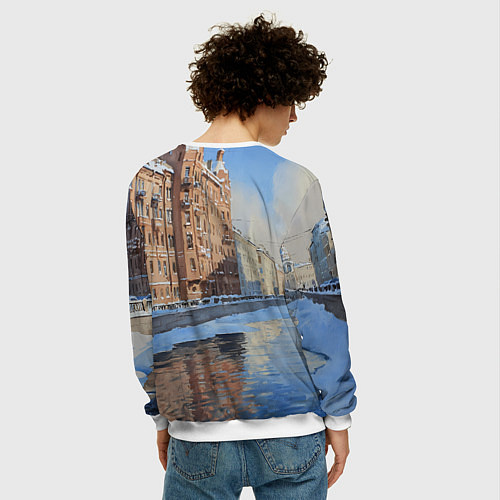 Мужской свитшот Зимний Санкт-Петербург / 3D-Белый – фото 4