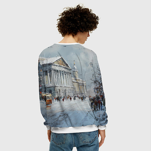 Мужской свитшот Зимний Питер красками / 3D-Белый – фото 4