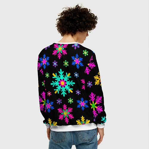 Мужской свитшот Снежинки ретро / 3D-Белый – фото 4