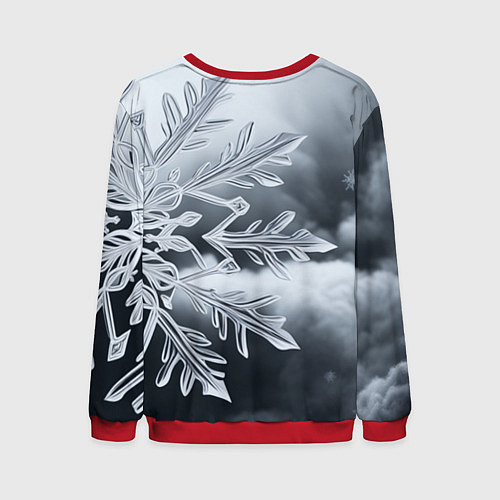 Мужской свитшот Снежинка на черно белое / 3D-Красный – фото 2