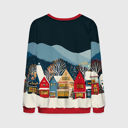 Мужской свитшот Новогодний городок в горах / 3D-Красный – фото 2