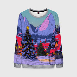 Свитшот мужской Новогодние елки в горном городке, цвет: 3D-меланж