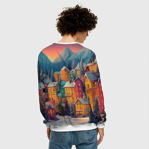 Мужской свитшот Новогодний город в горах / 3D-Белый – фото 4