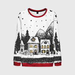 Свитшот мужской Черно-белый новогодний город, цвет: 3D-красный