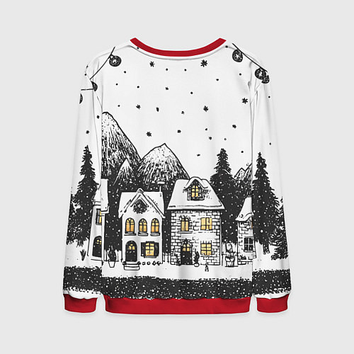 Мужской свитшот Черно-белый новогодний город / 3D-Красный – фото 2